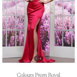 Luxury Red Satin High-Slit Prom Dress